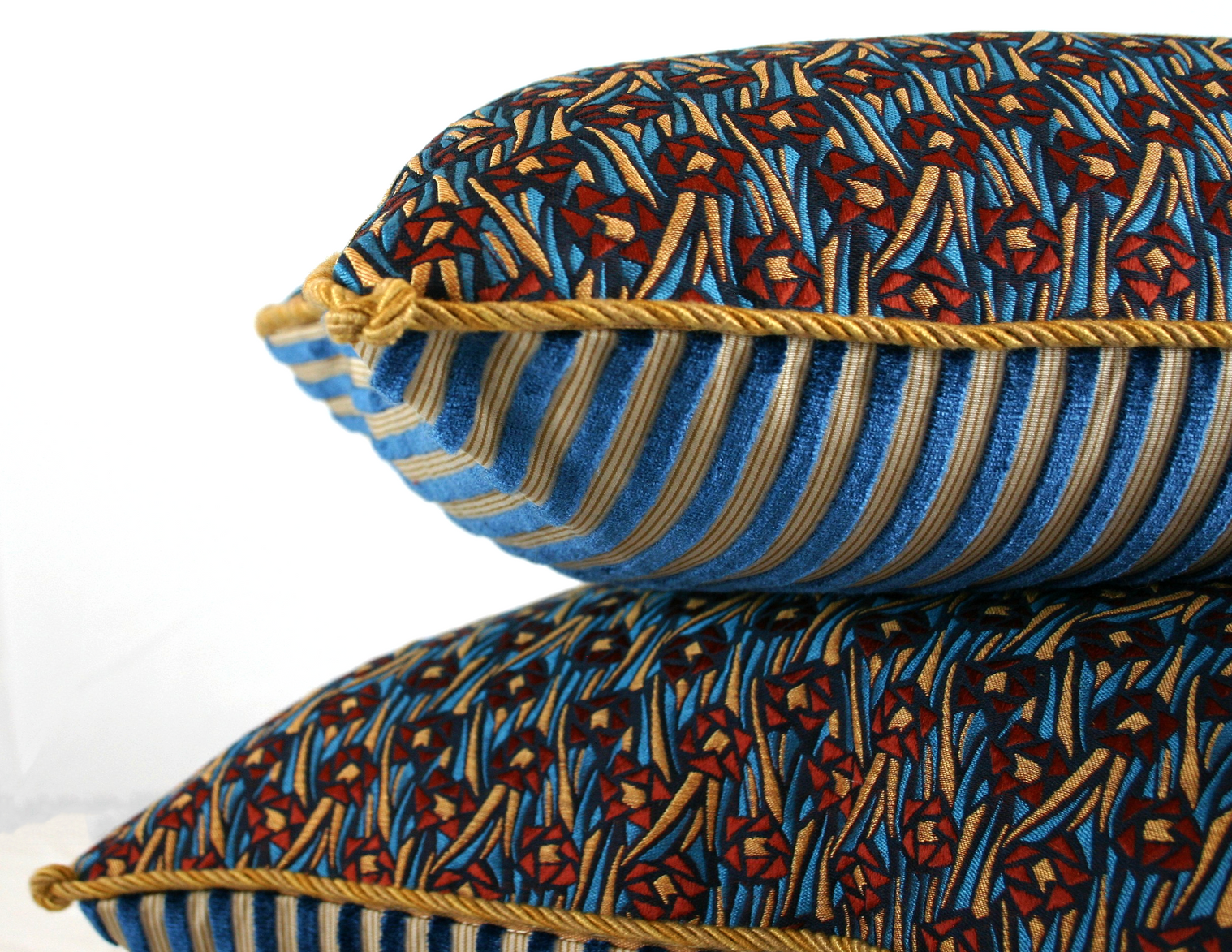 Gilded Floral Motif with Blue Velvet Stripe