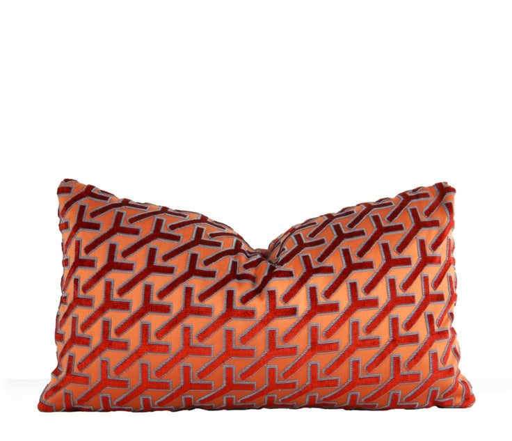 hand-sewn decorative velvet pillow with geometric print luxury home throw pillow Charlotte NC studio