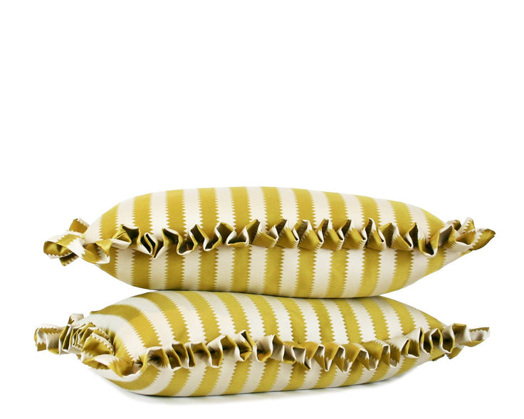 Gold & Ivory Stripe Decorative Lumbar Pillow with Ruffle Trim