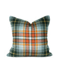 Hand-sewn green and rust plaid throw pillow with sage houndstooth reverse by Liz Saintsing in Charlotte North Carolina