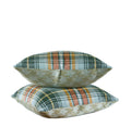 Hand-sewn green and rust plaid throw pillow with sage houndstooth reverse by Liz Saintsing in Charlotte North Carolina
