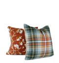 Hand-sewn green and rust plaid throw pillow with sage houndstooth reverse by Liz Saintsing in Charlotte North Carolina