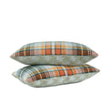 Hand-sewn green and rust plaid throw pillow with sage houndstooth reverse by Liz Saintsing in Charlotte North Carolina