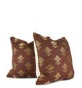 Hand-sewn brown floral embroidered decorative throw pillow with ivory dot reverse by Liz Saintsing in Charlotte North Carolina