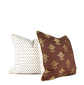 Hand-sewn brown floral embroidered decorative throw pillow with ivory dot reverse by Liz Saintsing in Charlotte North Carolina