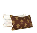 Hand-sewn brown floral embroidered decorative throw pillow with ivory dot reverse by Liz Saintsing in Charlotte North Carolina