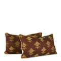 Hand-sewn brown floral embroidered decorative throw pillow with ivory dot reverse by Liz Saintsing in Charlotte North Carolina