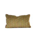 Green and plum geometric decorative throw pillow with ivory floral reverse, shown front and back, hand-sewn in Charlotte, North Carolina