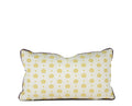 Green and plum geometric decorative lumbar pillow with ivory floral reverse, shown front and back, hand-sewn in Charlotte, North Carolina