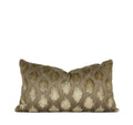 taupe velvet pillow, ikat lumbar pillow, gold motif pillow, neutral decorative pillow, designer throw pillow, luxury decorative pillow, handmade pillow Charlotte NC, small batch pillows, high-end accent pillow, neutral lumbar pillow
