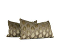 taupe velvet pillow, ikat lumbar pillow, gold motif pillow, neutral decorative pillow, designer throw pillow, luxury decorative pillow, handmade pillow Charlotte NC, small batch pillows, high-end accent pillow, neutral lumbar pillow
