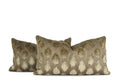 taupe velvet pillow, ikat lumbar pillow, gold motif pillow, neutral decorative pillow, designer throw pillow, luxury decorative pillow, handmade pillow Charlotte NC, small batch pillows, high-end accent pillow, neutral lumbar pillow