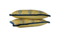 Decorative lumbar pillow made from a 1940s French textile with woven floral motifs and French blue silk fringe hand-sewn by Liz Saintsing in Charlotte North Carolina