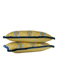 Decorative lumbar pillow made from a 1940s French textile with woven floral motifs and French blue silk fringe hand-sewn by Liz Saintsing in Charlotte North Carolina
