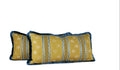 Decorative lumbar pillow made from a 1940s French textile with woven floral motifs and French blue silk fringe hand-sewn by Liz Saintsing in Charlotte North Carolina
