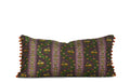 Decorative lumbar pillow made from a 1950s Belgian silk textile with floral stripe motifs and ombré beaded trim hand-sewn by Liz Saintsing in Charlotte North Carolina