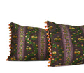 Decorative lumbar pillow made from a 1950s Belgian silk textile with floral stripe motifs and ombré beaded trim hand-sewn by Liz Saintsing in Charlotte North Carolina