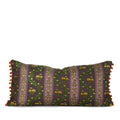Decorative lumbar pillow made from a 1950s Belgian silk textile with floral stripe motifs and ombré beaded trim hand-sewn by Liz Saintsing in Charlotte North Carolina