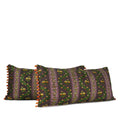 Decorative lumbar pillow made from a 1950s Belgian silk textile with floral stripe motifs and ombré beaded trim hand-sewn by Liz Saintsing in Charlotte North Carolina