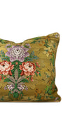 One-of-a-kind decorative pillow made from an early 1800s Lyon French brocade textile with floral motifs and metallic cord trim hand-sewn by Liz Saintsing Charlotte North Carolina