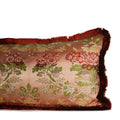 Luxury decorative lumbar pillow made from a rare 1720s French silk textile with floral motifs and silk brush fringe, hand-sewn by Liz Saintsing in Charlotte, North Carolina.