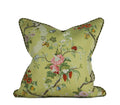 One-of-a-kind decorative pillow made from a 1950s French cotton jacquard featuring botanical motifs on a celadon green ground with twisted cord trim hand-sewn in Charlotte NC by Liz Saintsing