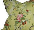 One-of-a-kind decorative pillow made from a 1950s French cotton jacquard featuring botanical motifs on a celadon green ground with twisted cord trim hand-sewn in Charlotte NC by Liz Saintsing
