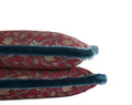 French silk lumbar pillow dating to the 1950s, finished with blue silk brush fringe and hand-sewn by Liz Saintsing in Charlotte, North Carolina.