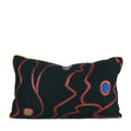 Abstract navy decorative lumbar pillow with magenta lines, cobalt blue accents and metallic gold cord. Hand-sewn in Charlotte NC by Liz Saintsing.