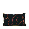 Abstract navy decorative lumbar pillow with magenta lines, cobalt blue accents and metallic gold cord. Hand-sewn in Charlotte NC by Liz Saintsing.
