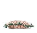 Blush floral lumbar pillow with teal contrast ruffle trim side view hand-sewn in Charlotte North Carolina