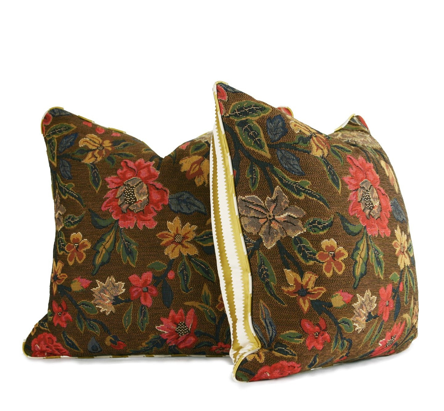 Earthy Tabac Floral Tapestry Motif with Sun-Kissed Gold and Ivory Stripe