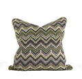 Green chevron tapestry decorative throw pillow with plum floral reverse and contrast welt hand-sewn in Charlotte North Carolina