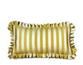 Gold and ivory striped lumbar pillow with ruffle trim hand-sewn decorative accent pillow made in Charlotte North Carolina