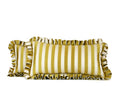 Gold and ivory striped pair of lumbar pillow with ruffle trim hand-sewn decorative accent pillow made in Charlotte North Carolina