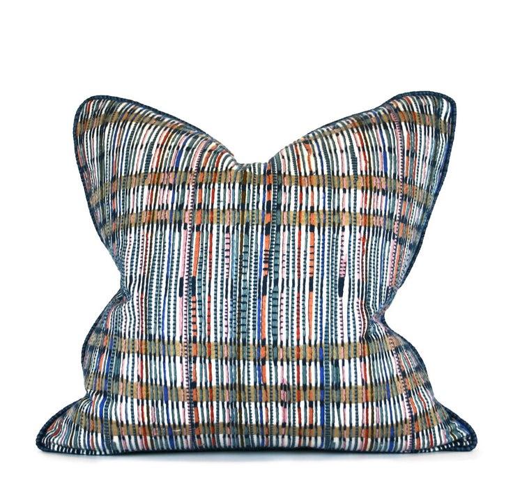 Hand-sewn multicolor striped decorative throw pillow made in Charlotte NC studio