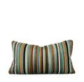 Multicolor vertical stripe lumbar pillow with teal rust and mustard tones hand-sewn in Charlotte NC