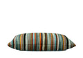 Side view of multicolor stripe lumbar pillow hand-sewn in Charlotte NC